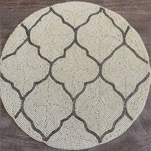 Silver/White Beaded Placemat Table Charger 14” Round